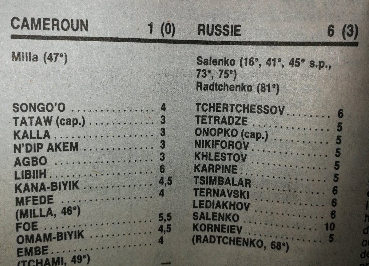 La performance de Salenko est tellement dingue que l'excellent Patrick Urbini lui met la note de 10 dans L'Équipe 