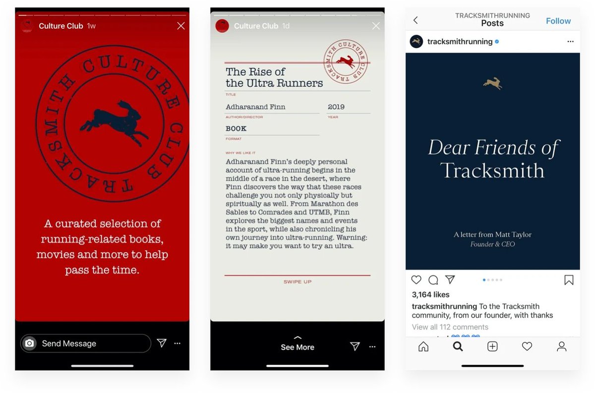 8/ Enter Your Audience’s World on Their Terms:  @tracksmith &  @summersalt “It’s nice to have a little something to get you motivated or excited to run. A reminder of why we run and a little inspiration.” @leeglandorf via  @Curalate