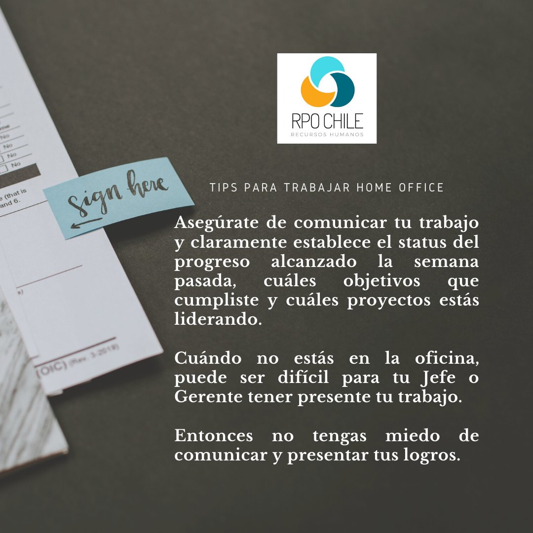 RPOChile's tweet photo. Te presentamos una serie de tips para trabajar home office.  #coronavirus #covid19 #homeoffice #atracciondetalento #trabajando #quedateencasa #previeneelcontagio #reclutamiento #rpochile #rrhh #recursoshumanos #empleo #trabajoremoto #cv #talentohumano #crecimientoprofesional https://t.co/NPDcHN2dJ9