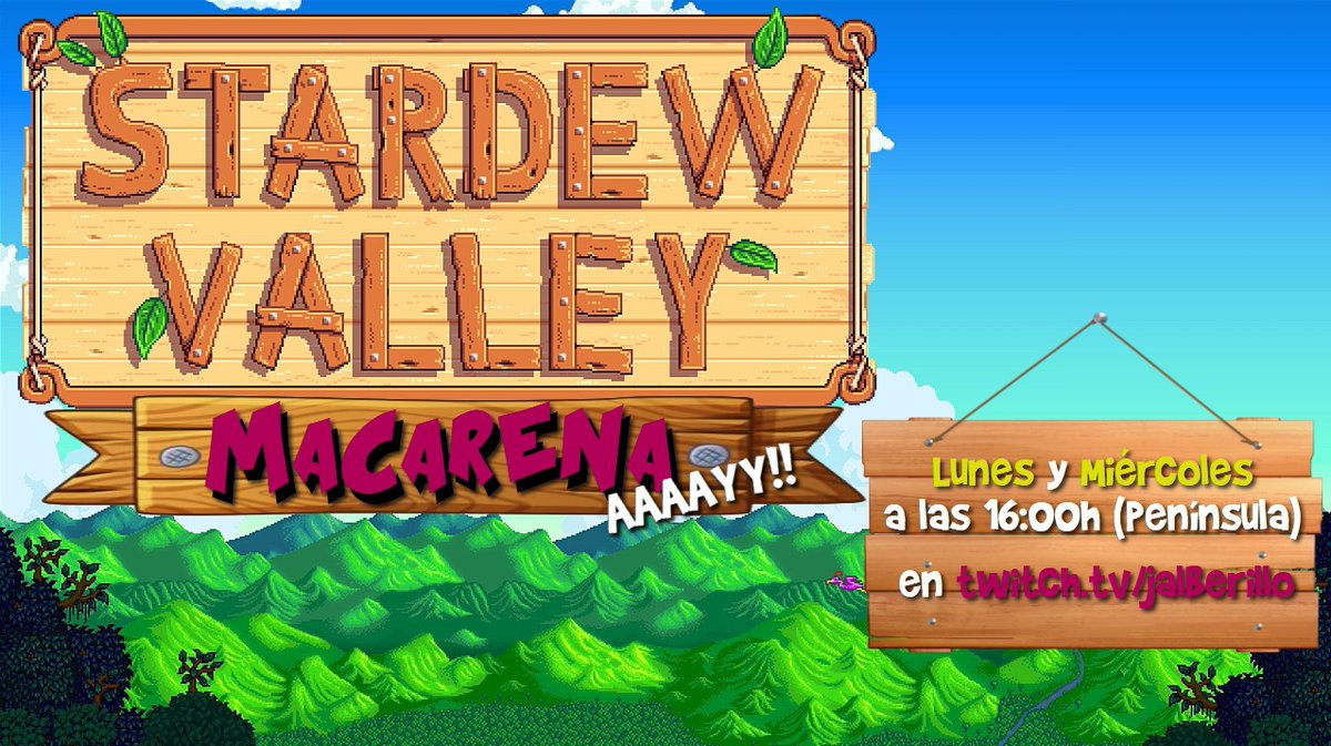 LetsPlayJalber's tweet photo. Qué tal va el confinamiento??
El PRÓXIMO LUNES a las 16:00h (península)
Empezamos Nueva Serie!!!
#StardewValley con la Granjera Macarena! #Aaaayyy
NO TE LO PIERDAS!! #Twitch
➡️➡️https://t.co/sQKoBmHSCP⬅️⬅️ https://t.co/09A7ApJIQC