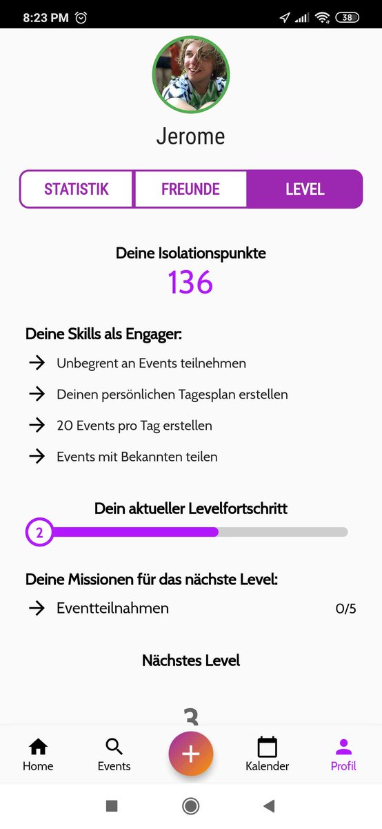 wesolate's tweet image. Mit der Profilübersicht in der #wesolate App habt ihr euer Quarantäne Game im Blick. Stay Tuned! #StayAtHome #WirvsVirushack