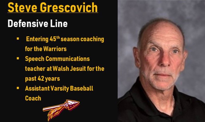Walsh Jesuit Football Today S Warrior Wednesday Spotlight Coach Grescovich Coach G He Is A Speech Teacher And Coach At Wj Coach G Embodies What It Means To Be A