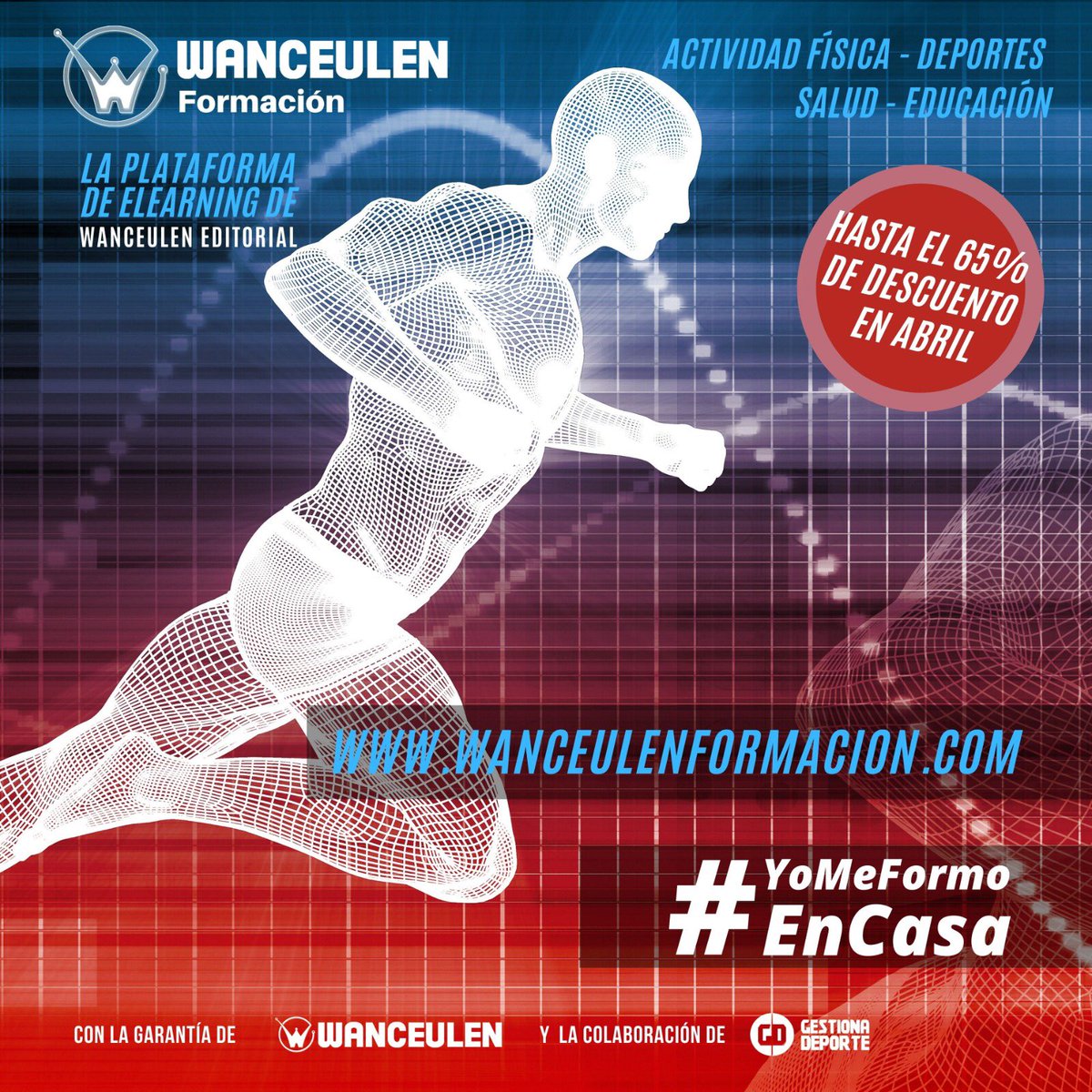 Bajo es eslogan 👆🏼👨🏻‍🎓#YoMeFormoEnCasa. Ofrecemos descuentos de hasta el 6️⃣5️⃣% y una amplia oferta formativa en #actividadfísica #deporte #salud #educación 👩🏻‍💻📚. Coordinación académica @GestionaDeporte Visita ➡️wanceulenformacion.com
