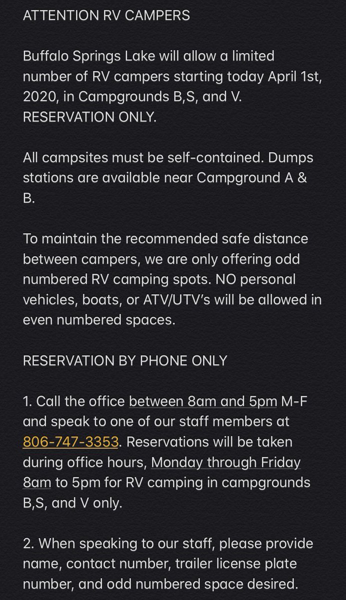 BuffaloSpringsL's tweet photo. Please read updates to our camping procedures. https://t.co/BNyexXqttZ