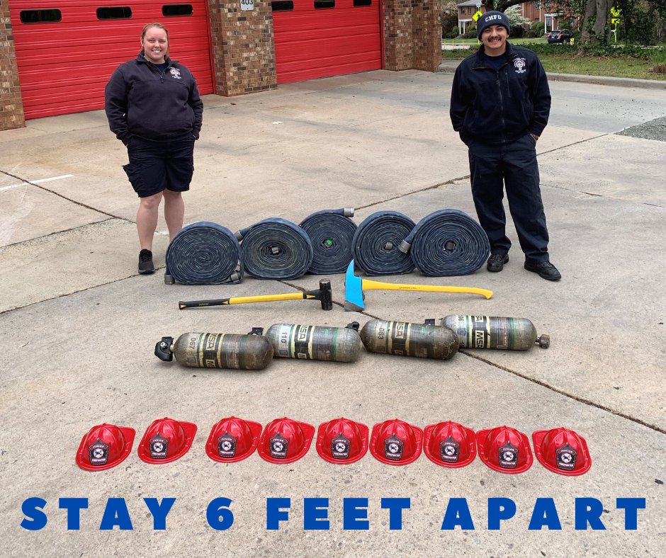 ChapelHillFD's tweet photo. How do firefighters measure 6 feet apart?
5 rolls of hose
2 hand tools
4 SCBA bottles
9 lil' kid helmets
#COVID19NC #SocialDistancing #6feetapart #chapelhill #theCHFD https://t.co/MDir4rfmmA