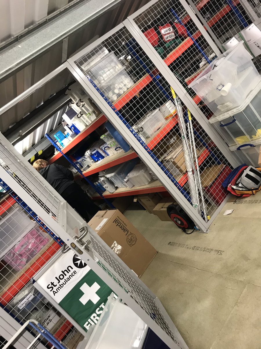 Spent the day helping logistically to redistribute @stjohnambulance supplies across the region. 6 hrs of lugging stuff up and down stairs, one full van, two bare looking cages, 1 much tidier garage and 3 very knackered volunteers! #mysjaday #beseeningreen #covid19 #volunteering