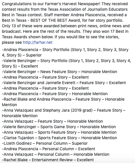 LewisvilleHS's tweet photo. Congratulations to our @FarHarNews staff and advisor, Mrs. Pinkham! https://t.co/Hf0yC9EUvg