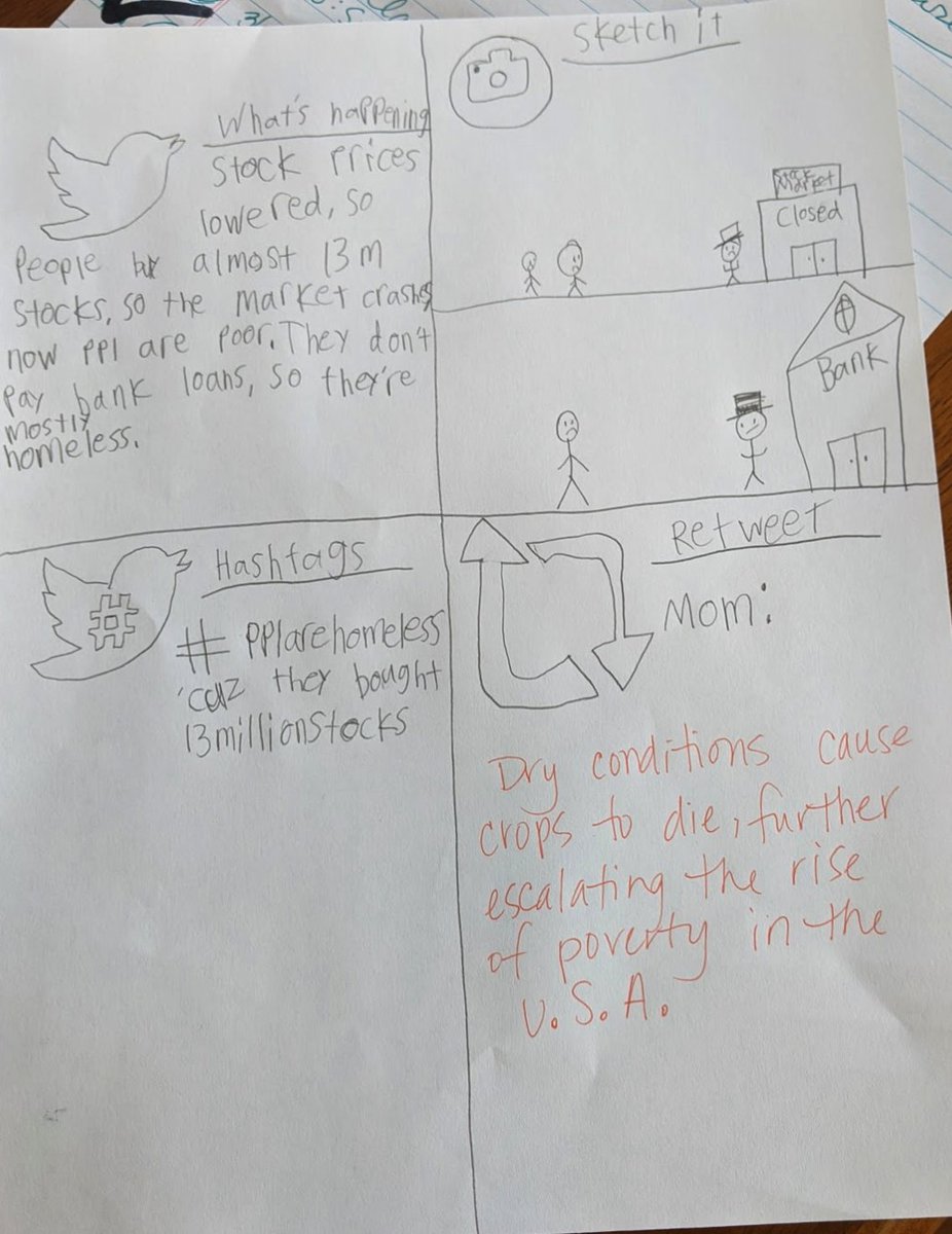 DISDSTEAM's tweet photo. Check out some of Mr. Tews' 5th grade Social Studies student's Table Top Tweets regarding the great depression. #stemrules #lead4ward #tabletoptweet #distancelearning https://t.co/WXQ2U4xHps