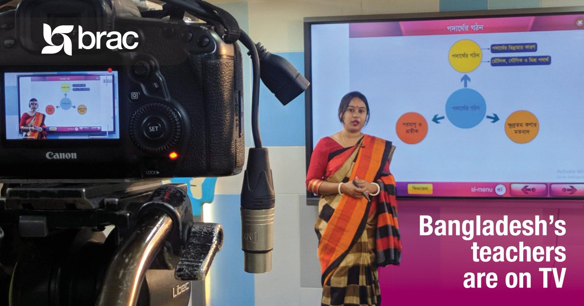 BRACworld's tweet photo. #Bangladesh’s teachers are on TV! The Directorate of Secondary and Higher Education &amp; @a2i are airing lessons on TV while #schools are closed for #COVID19. BRAC &amp; others are designing content &amp; lesson plans, with subject trainers assisting from our #education programme. https://t.co/XggmGaeb0n