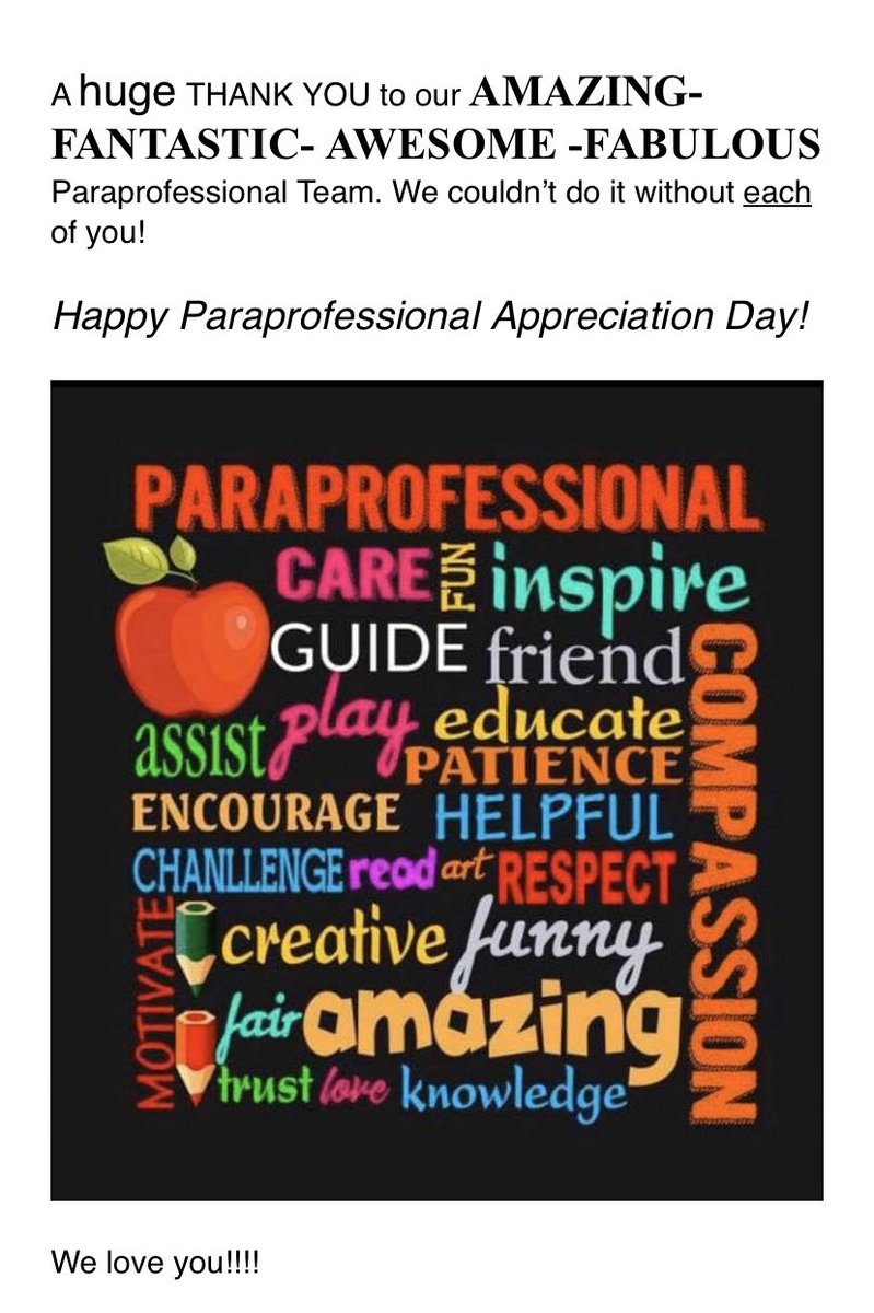 Cedar Lane Early Childhood (@clecckoalas) on Twitter photo Paraprofessional Appreciation Day
<a href="/CLECCKoalas/">Cedar Lane Early Childhood</a> <a href="/DrPep24/">Sharon Pepukayi, Ed.D.</a> @MBur334718 Paraprofessional Appreciation Day
<a href="/CLECCKoalas/">Cedar Lane Early Childhood</a> <a href="/DrPep24/">Sharon Pepukayi, Ed.D.</a> @MBur334718