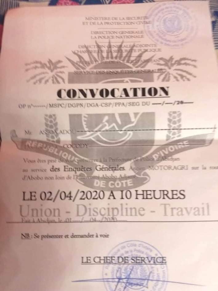 InfoGks's tweet photo. Le Ministre #Assoa #Adou convoqué de nouveau à la Préfecture de police. Cc @SOROKGUILLAUME @hrw @Amnesty_CI @BalmePatricia @FRANCE24 @ContinuAbidjan https://t.co/iKRpAJVH4m