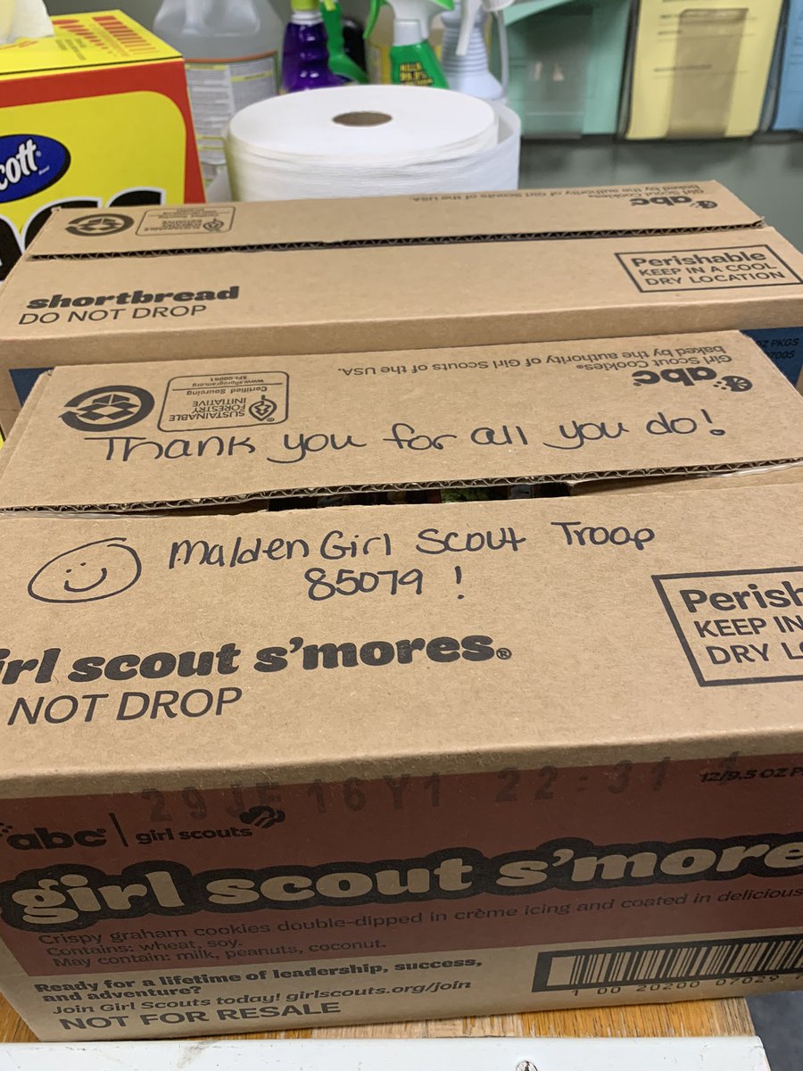 Thank you to the Malden Girl Scout troop 85079 for donating some cookies to the DPW staff for the work during Covid-19