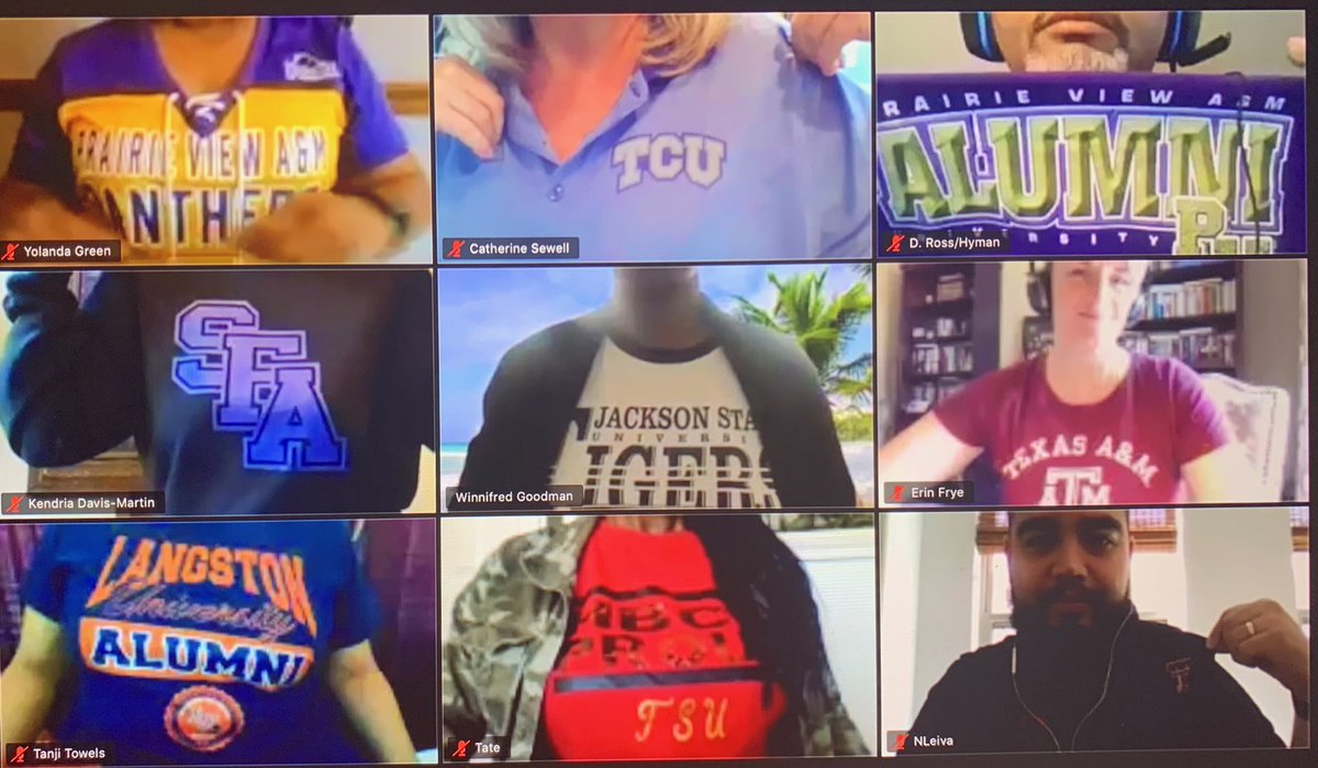 DvilleISDSuper's tweet photo. Each Wednesday we encourage our school family to show off their college pride to spark a discussion with students about college and career options. At today's Principals Meeting, the tradition continued. #WeAreDville https://t.co/TcBwLNfqPa
