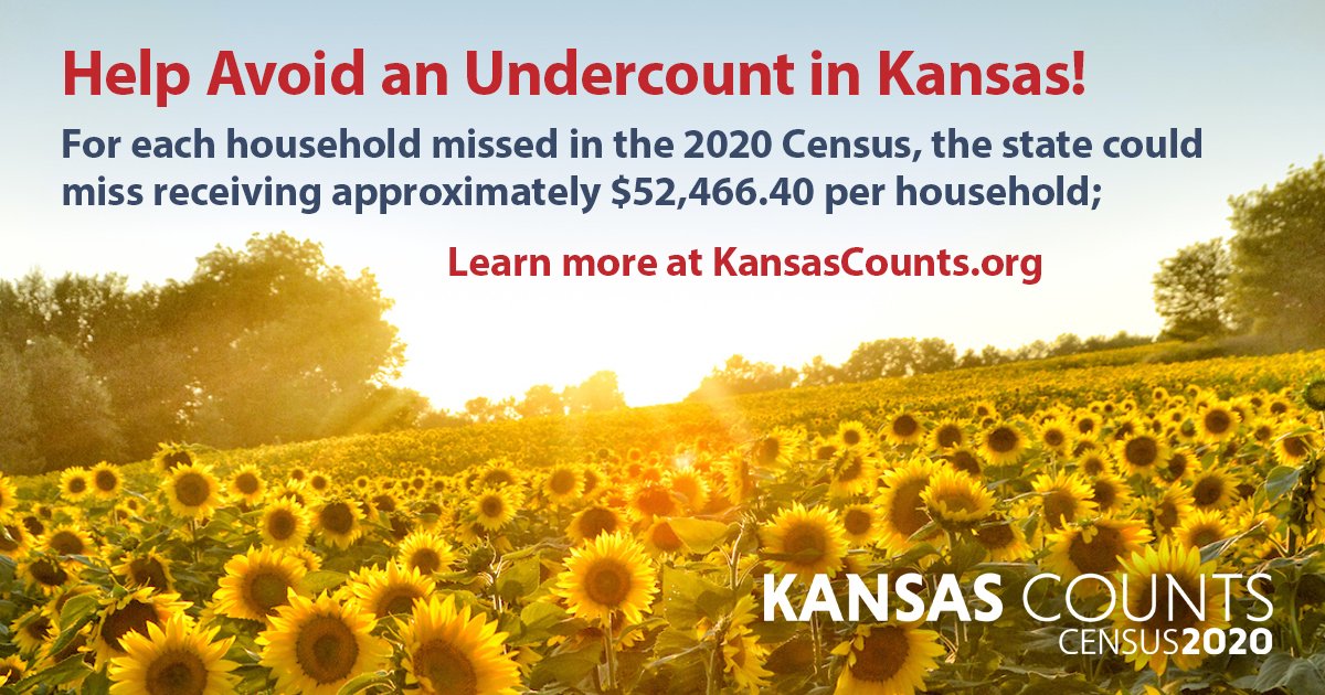KansasCounts's tweet photo. A5: Help Avoid an Undercount in Kansas! For each household missed in the #2020Census, the state could miss receiving approximately $52,466.40 per household; 10 homes missed = $524,664; 100 missed = $5,246,640 in federal funding over a 10 years.
#KansasCounts #KSCensusChat https://t.co/xuwzxKe4vH