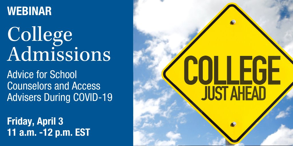 #schoolcounselors, join us for a webinar this Friday and learn how to navigate the changes to the college #admissions process due to the COVID-19 pandemic. ow.ly/ObUA50z04vf