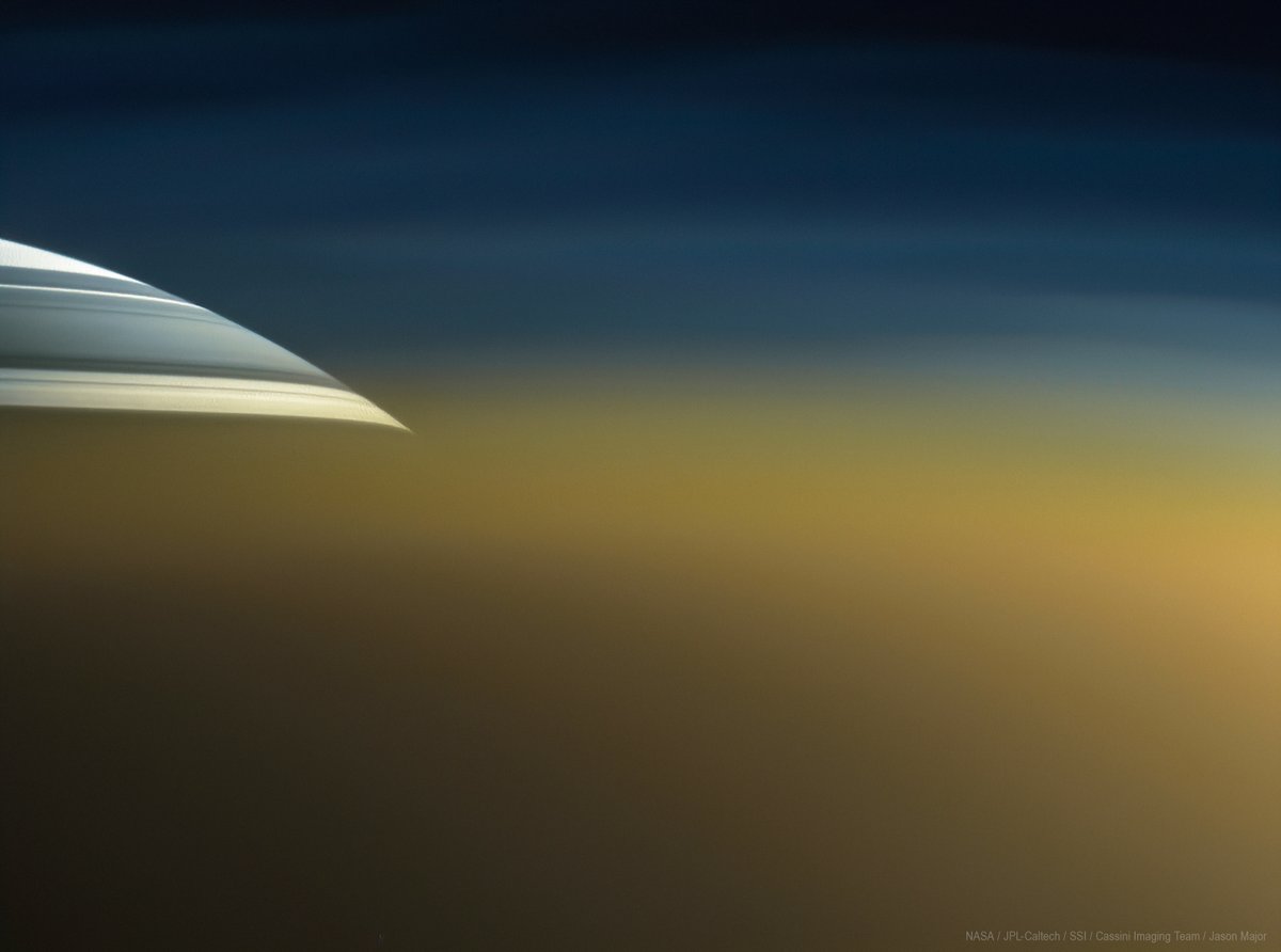 exploreplanets's tweet photo. Saturn peeks through the upper atmosphere of its moon Titan. (NASA / JPL-Caltech / SSI / Cassini Imaging Team / @JPMajor) https://t.co/LPcYpTupBV #InSpaceTogether https://t.co/D5V3ttnMmS