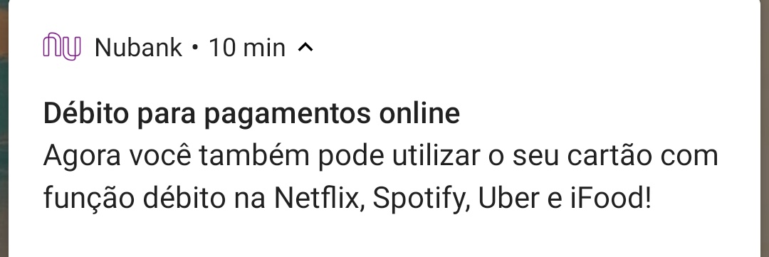 Nubank permite uso de função débito para pagamentos em Uber e iFood 