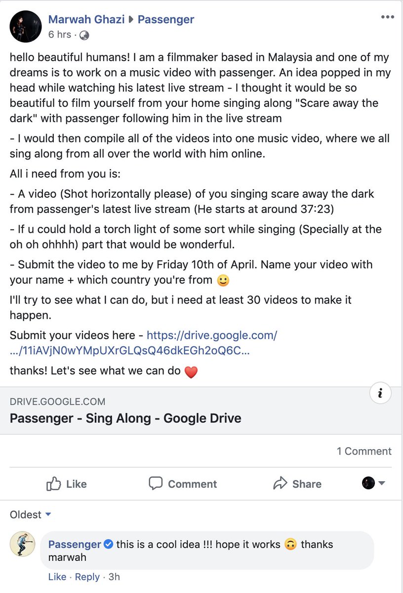 kate79488's tweet photo. @passengermusic fans I wanna compile a music video of all us singing along "scare away the dark" with passenger during his latest live stream on YouTube. Please submit your videos to me by 10th April! 

https://t.co/h08gvTvhS6 https://t.co/aqzXcZtaBa