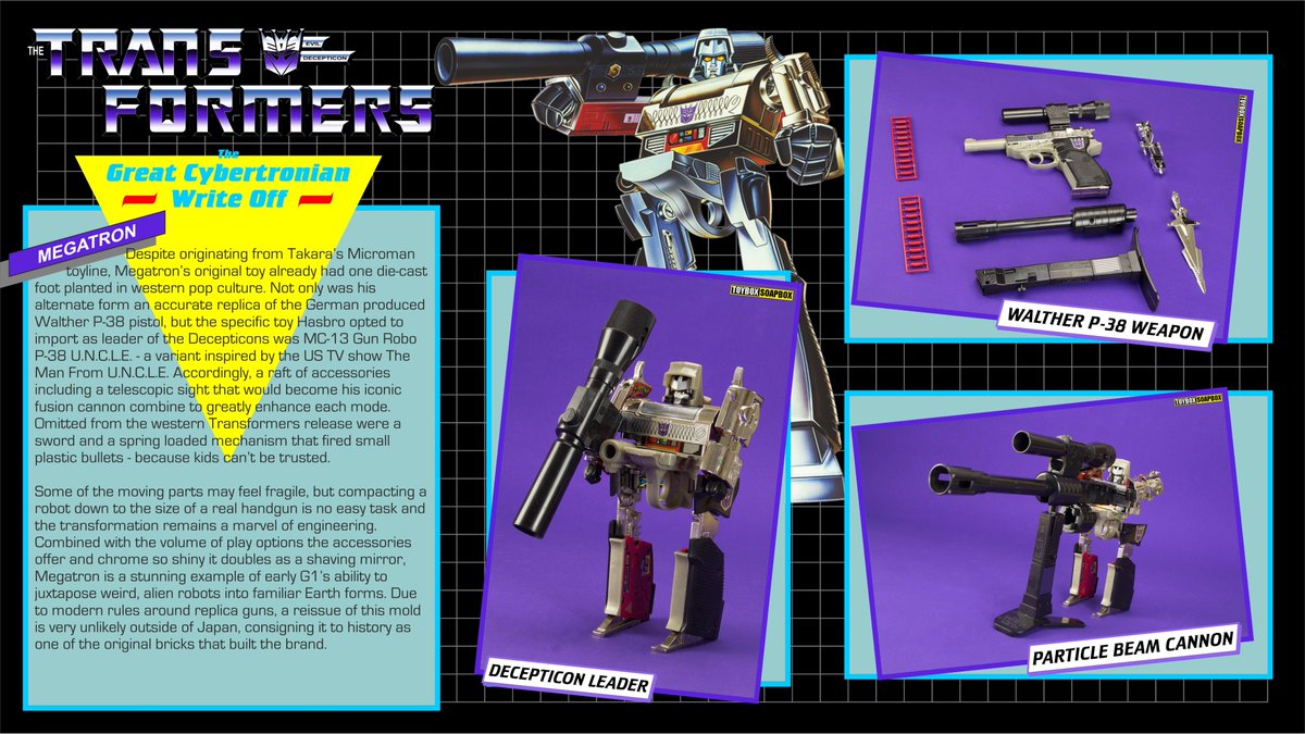 It’s The Great Cybertronian Write Off!  @TFSquareOne  @SixoTF & I will post mini-reviews of G1 TFs in vintage UK  #transformers style through this time in the hope of giving you something small to look forward to daily. Big thanks to  @tikgnat for design!Day 2: It's Megatron!  #GCWO