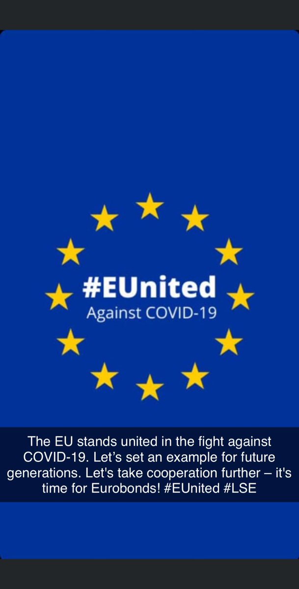 elizabe53099277's tweet photo. The EU stands united in the fight against COVID-19. Let’s set an example for future generations. Let's take cooperation further – it's time for Eurobonds! #EUnited #LSE #LSEEI #LSEuropeanInstitute https://t.co/LKWfsl3riv