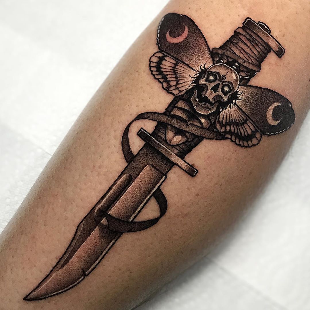 Recovery Aftercare on X: "Deaths Head Moth dagger tattooed by @mattbtattoos on Instagram! #recoveryaftercare #tattooaftercare #dermshield #neotrad #neotraditional #daggertattoo #knifetattoo #mothtattoo #deathshead #deathmoth https://t.co/Gw0JnQca3V" / X