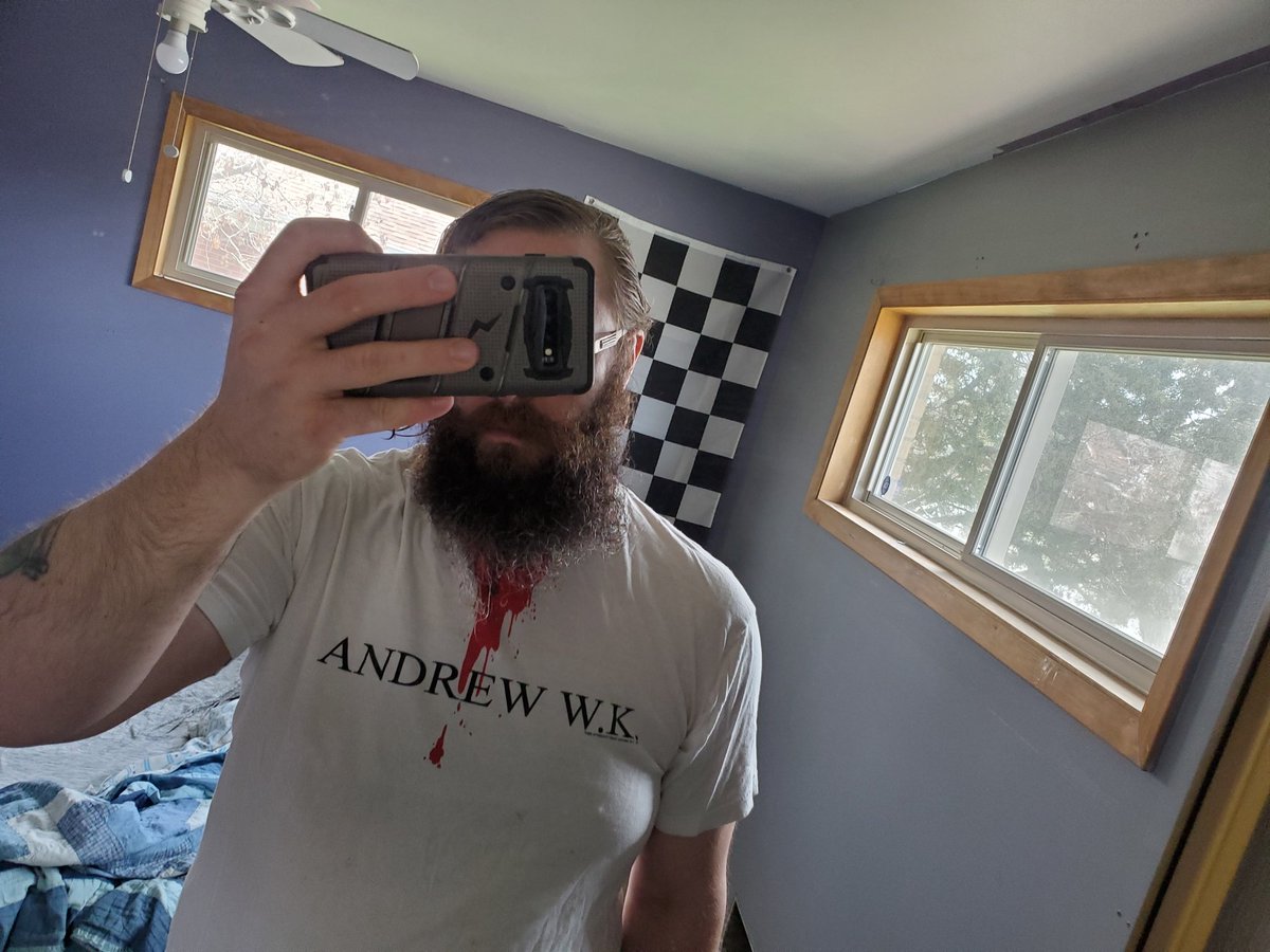 Band shirt 13 is in case you need a boost of positivity through partying and because I had a nose bleed today. One of the most fun live shows I've been to Andrew W.K. I decided to post the album cover for the nosebleed context to make sense.