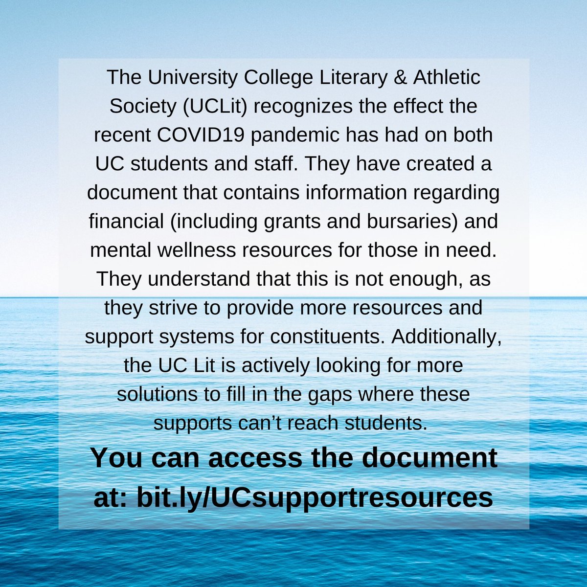 We support the UC Lit’s effort to distribute as many resources as possible during this time! You can access the document at bit.ly/UCsupportresou… and we hope you are all staying safe ☺️