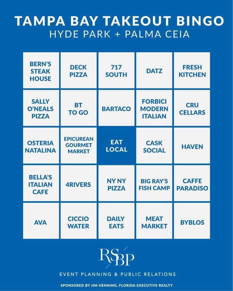 SarahHollenbeck's tweet photo. SUPPORTING LOCAL BUSINESSES: Tonight @abcactionnews I’ll show you the new #TakeoutBingo game just launching in @StPeteFL &amp; @CityofTampa to help drive business to restaurants. STORY at 6:15! @rsbpevents @dtsp #COVID19 #coronavirus #DineLocal https://t.co/MnLdxDF9xD