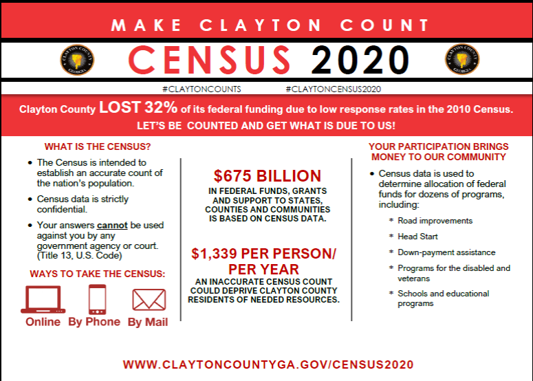 ClaytonCountyGA's tweet photo. It's Census Day! Use this time during the Shelter in Place to make sure you're counted. Access https://t.co/1AdW29J9Xw to take the census online. Count every person once, only once, and in the right place! #ClaytonCounts #ClaytonCensus2020

https://t.co/LL7AWPY0DV https://t.co/BerdJkCJtC