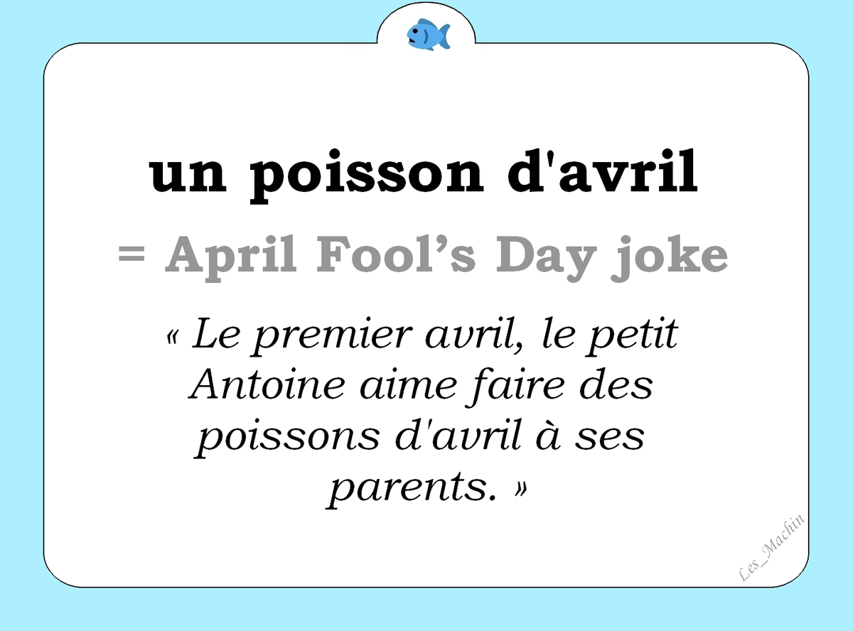 Les_Machin's tweet photo. Voici le mot du jour :  
« un poisson d'avril » 
[œ̃ pwasɔ̃ davʀil] 
🐠🐟🐠 
#fle #learnfrench #1erAvril 
#francais #AprilFoolsDay 
#ClasseFLE #French https://t.co/4n3jJi2vcw