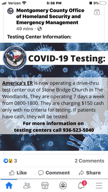 joaniepedi's tweet photo. @MCOEM @MontgomeryTXDAO @texmed . This is so irresponsible. We have testing criteria in place to avoid inapproproate testing since we have a critical shortage of tests available. Did you forget your Hippocratic oath AmEr...do no harm? Obviously $ over morals https://t.co/c4GJzmDGwU