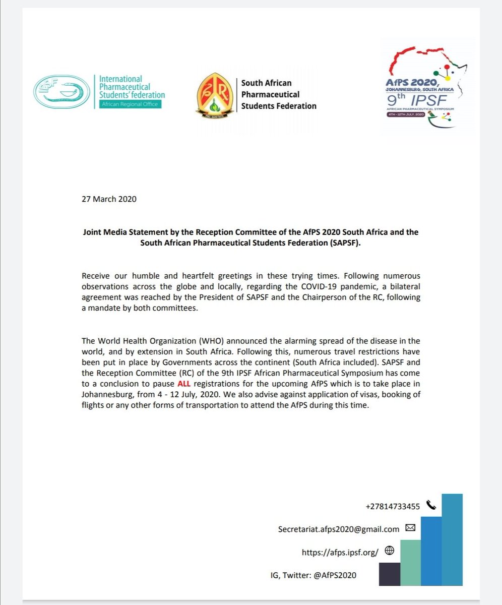 9th IPSF African Pharmaceutical Symposium 2020🇿🇦 tweet media