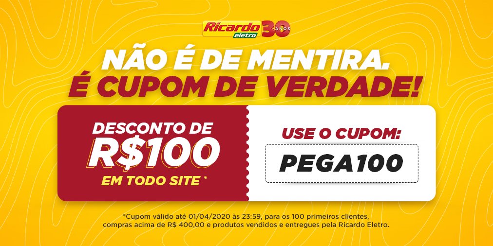 Para o dia da mentira nada melhor que um descontão de verdade, hein?!  😀🤩

#RicardoEletro #CupomDeDesconto #ClicouComprouChegou
