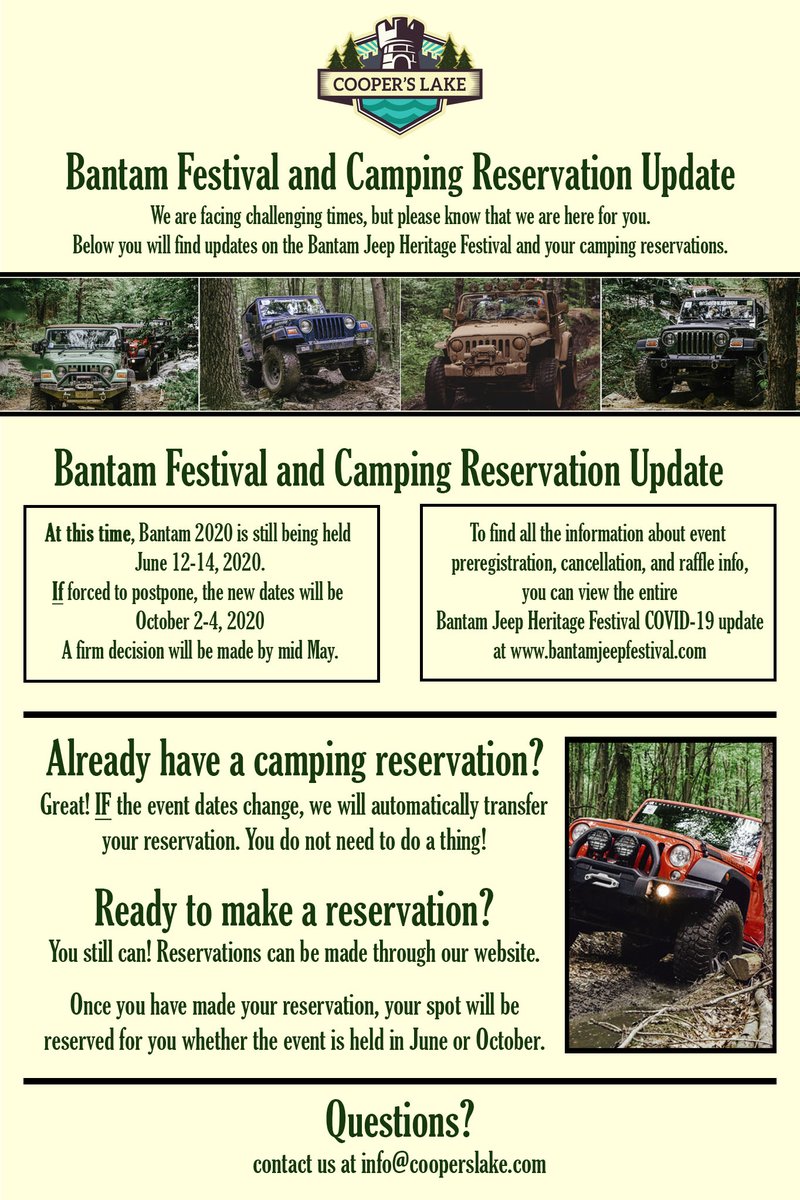 Please expand image for full details:

The Jeep Community is a part of our family. Stay healthy. Stay safe. Whether <a href="/bantamjeepfest/">Bantam Jeep Festival</a> is in June or October, we will be ready to welcome you back.