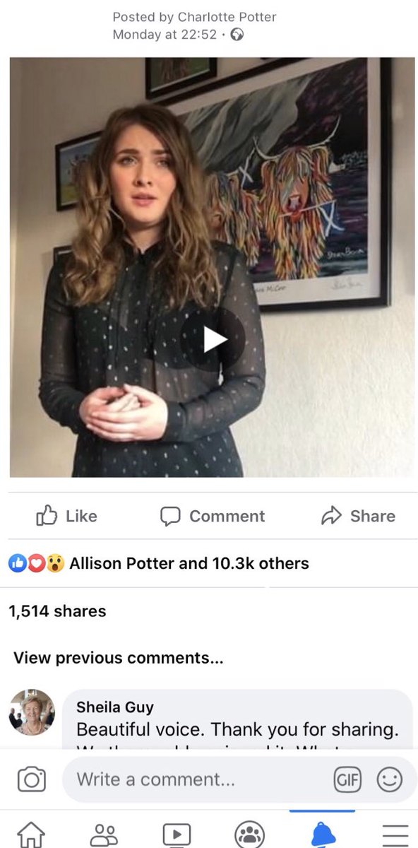 10.3K likes and 1514 shares so far! Can’t believe it 😱
Head over to Facebook to hear my rendition of ‘O mio babbino caro’ during lock down! 🌼💗 #StayHomeSaveLives <a href="/AllyP1967/">Allison Potter</a>