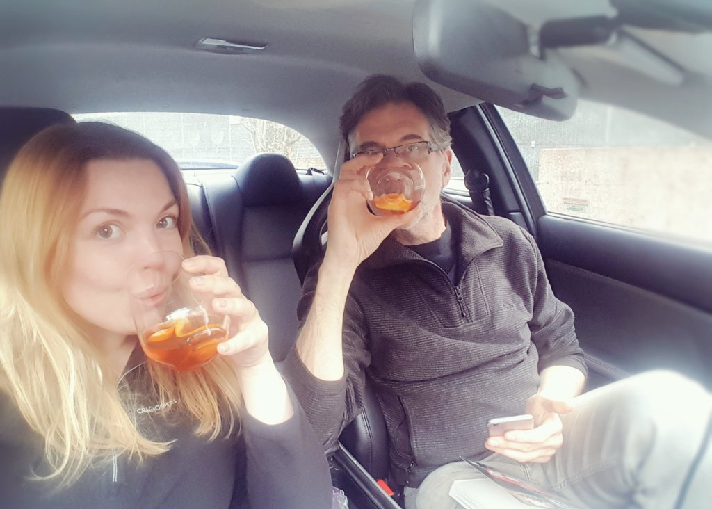 BettyShmem's tweet photo. Apols for the lack of make-up, but screw it!! We're having a Smokey Old Fashioned party in #Rexy2: change of scene, car park bird watching, let her charge the batteries &amp; lube up a bit, &amp; we haven't had to move an inch. 😁 #Petrolheads #StaySafe #coronavirus #WankelLust https://t.co/WLQVHvYGmS