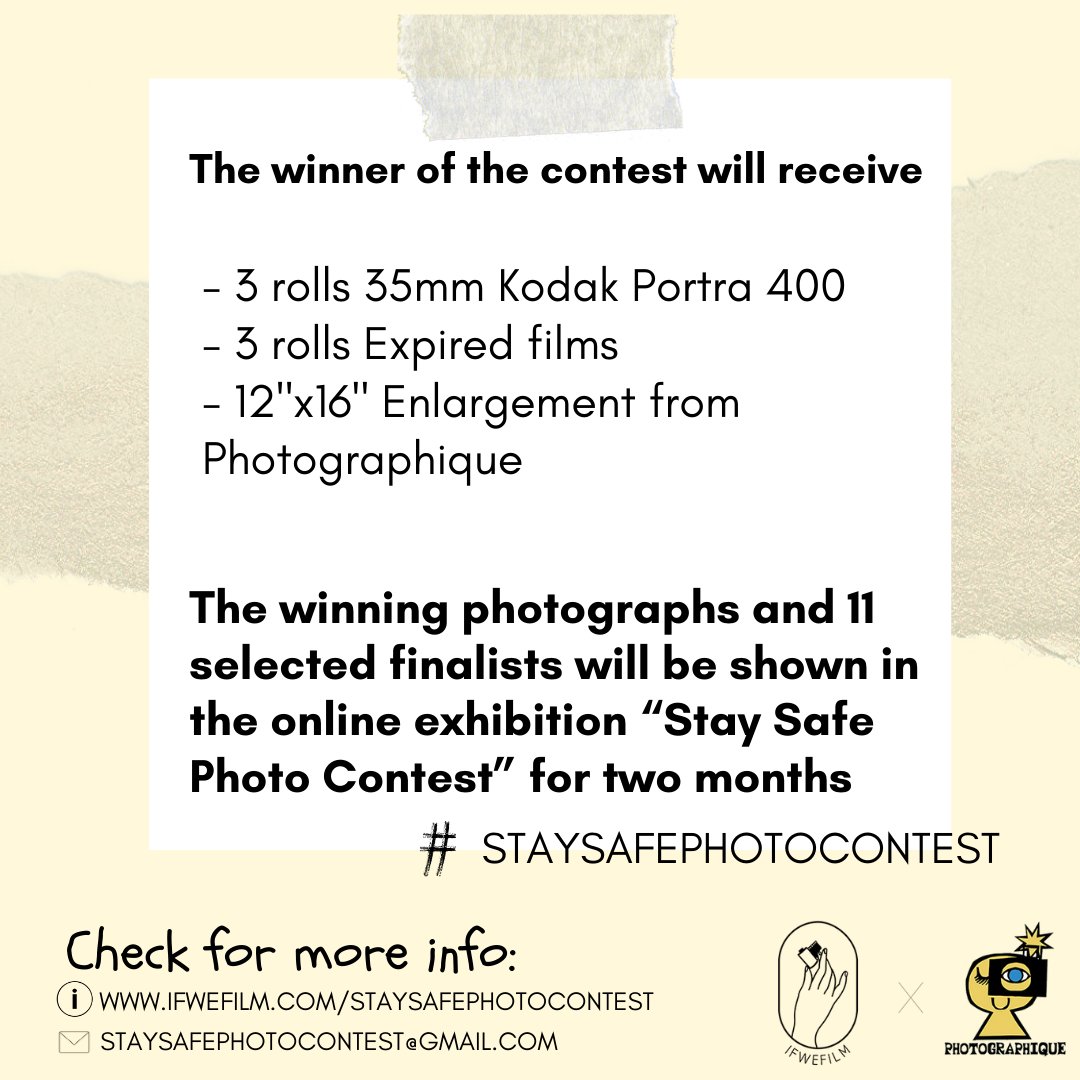 📷STAY SAFE PHOTO CONTEST📷 1st April - 15th April 

For more info visit:
💻ifwefilm.com/staysafephotoc…

📧staysafephotocontest@gmail.com

#staysafephotocontest
#photographiqueuk
#filmphotography
#photocompetition
#photocontest
#ifwefilm