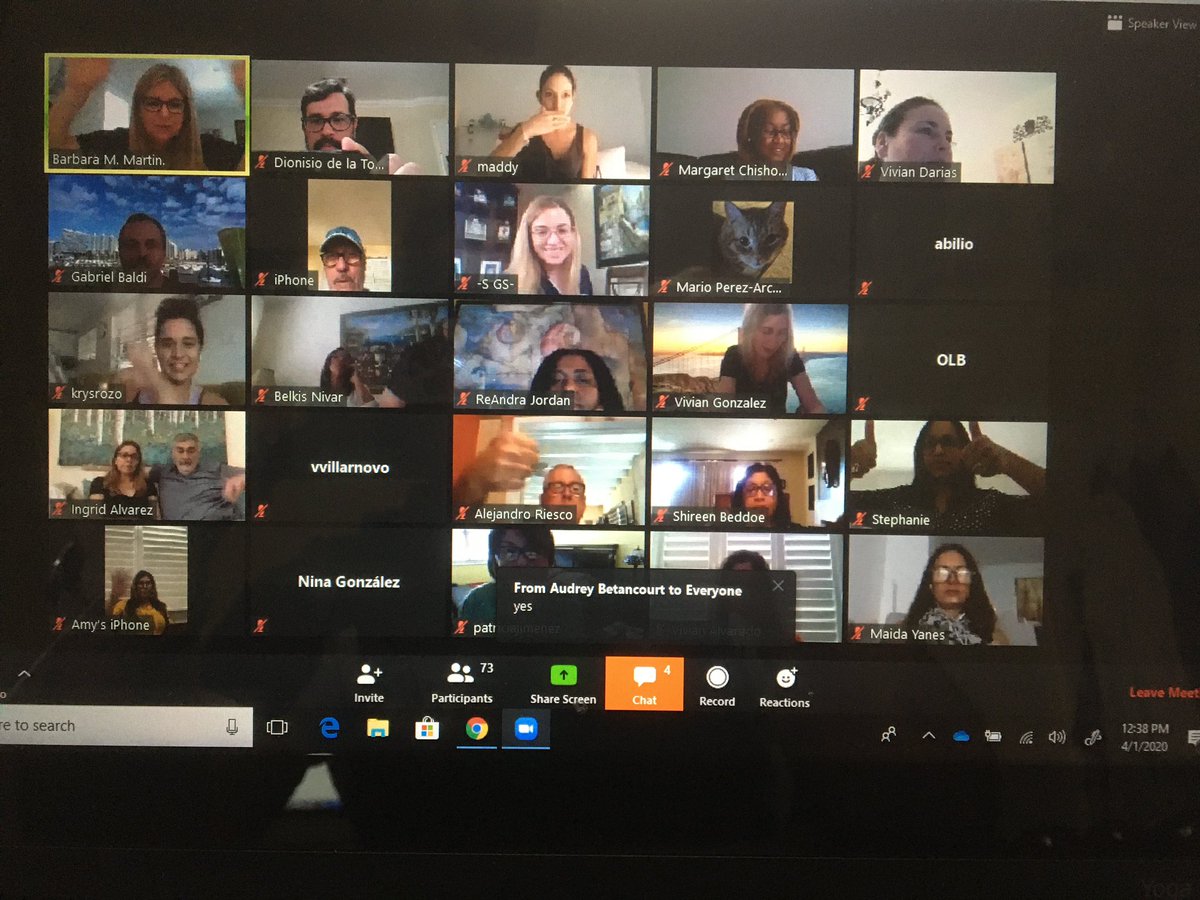 CWayK8's tweet photo. Our virtual faculty meeting was a success! #TogetherAtHome #distancemeeting #bilingualandbiliterate @MDCPSCentral @MDCPS https://t.co/XAdbbUR8q3