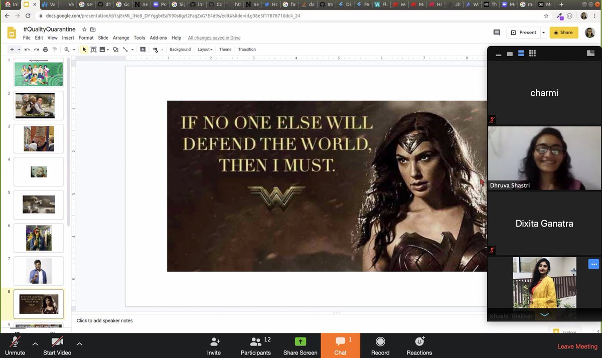 dhruvashastri12's tweet photo. Today we connected via zoom call with #WTMAhmedabad members and #WomenInTech around us and spent #QualityQuarantine to share our thoughts on #WorkFromHome, #Motivation &amp; #PositiveVibes and had fun.💃 Thank you to each one for joining and sharing your stories.😍 https://t.co/3Ygo5gQKMi