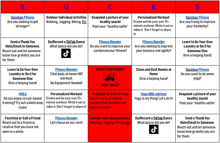 Bucks Bingo Day 3:

FaceTime or Call a Friend ✔️📱 

#HealthyAtHome