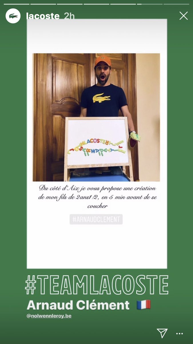 Lara_Leroy03's tweet photo. Reposte de ma story instagram sur l’instagram de @lacoste , de la photo d’Arnaud Clément et de sa petite création pour le #crocodraw @arnaudclement https://t.co/ARCoMSkk1j