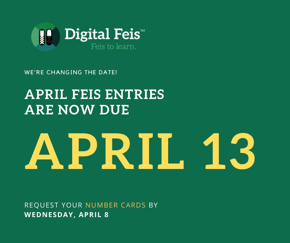 Due date for entries has been pushed back to April 13. Request your number card by April 8. We'll be confirming entries starting today, working on number requests. Thank you all for your patience and enthusiasm while we adjust to some new norms!

#openplatformirishdance