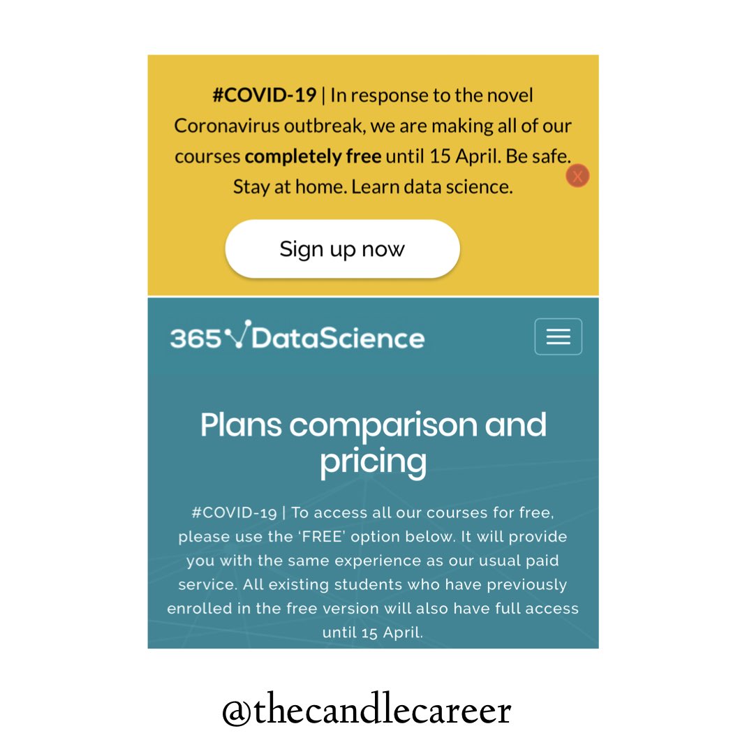 VerityTimes's tweet photo. 365 data science has made all their courses free until April 15th. To learn data science, check their website.
#thecandlecareer #deargraduate #learn #COVIDー19 #WednesdayThoughts https://t.co/jISOdYUymX