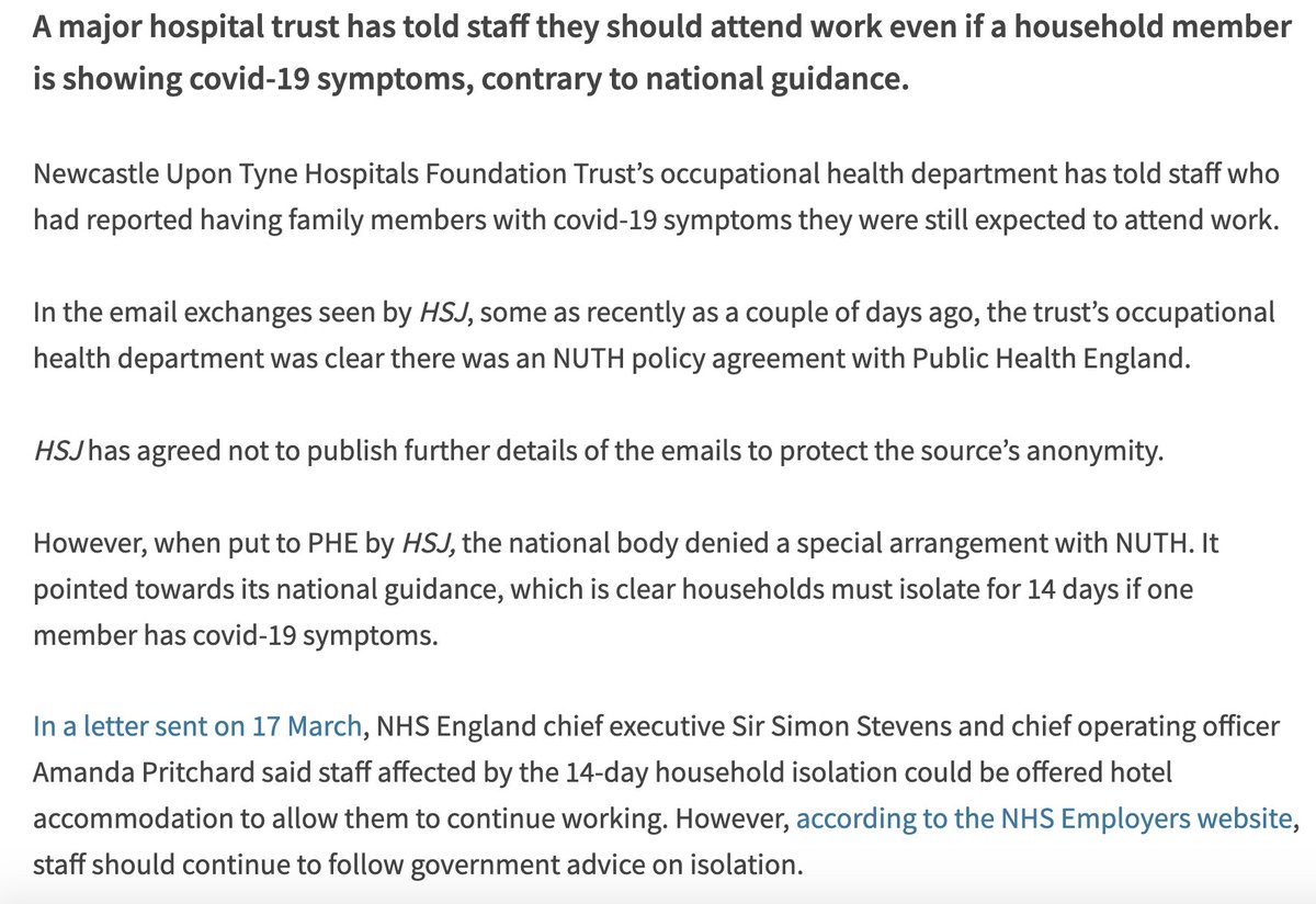alexander_minh's tweet photo. Jackie Daniel's new trust, Newcastle upon Tyne Hospitals NHSFT, is telling staff who should be isolating to work
Trust also made a claim of a special arrangement with PHE which is denied by PHE
#Damed #NHSLeaders #Covid19 #Covid19UK #LearningFromDeaths
https://t.co/BmUF8Udvvv https://t.co/sjY1yAfTK6