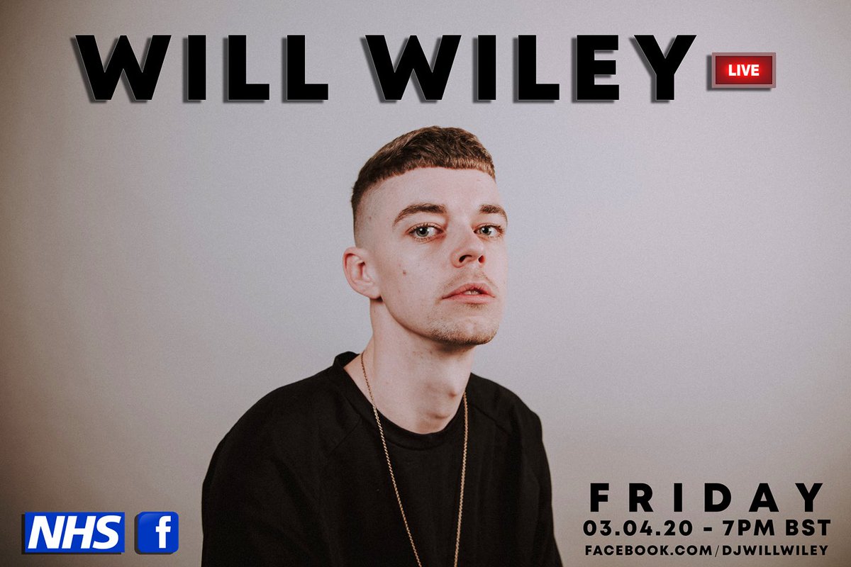willwiIey's tweet photo. On Friday April 3rd at 7PM BST I’m going to be live on Facebook raising money for the NHS.

In this strange and difficult time I thought it would be a good idea to bring my friends, family and followers together.

Head over to my Facebook page for more info. See you there! https://t.co/QGyyrLnZ1Z