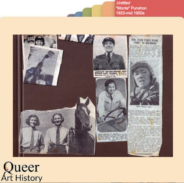 Queer_Arts's tweet photo. #QueerArtHistoryoftheDay "Monte Punshon’s scrapbooks include a focus on women in same-sex relationships and challenging gender norms. She lived to be 106, came out at 103, and met her last partner, Margaret, at the age of 101." Find the full post @https://www.queerarthistory.com/ https://t.co/rIrsLhE9st