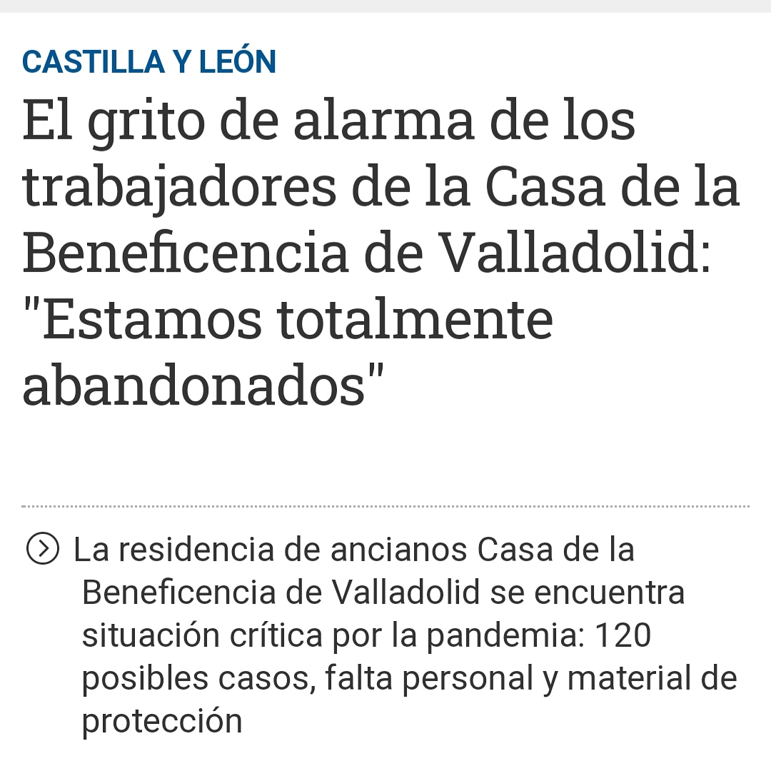 mejorvalladolid's tweet photo. La @jcyl debe intervenir está residencia de ancianos con carácter URGENTE. Las informaciones que nos llegan hablan de 120 contagiados y 27 fallecidos.
Nos consta que esta residencia de ancianos es conocida por @oscar_puente_ y se le aprecia. @AyuntamientoVLL https://t.co/ENSFShqY31
