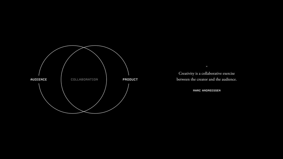 Instead, take  @pmarca's advice; "Creativity is a collaborative effort between the creator and the audience."