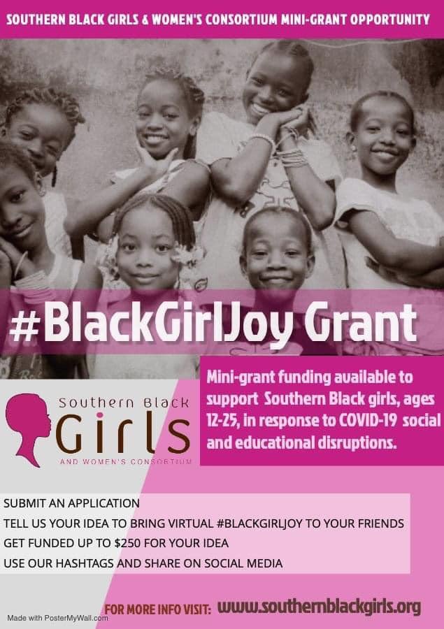 The Southern Black Girls and Women's Consortium has launched the #BlackGirlJoyChallenge! We’re asking all Black girls in the South between the ages of 11-24 to participate. How can you create a project that will make JOY for yourself & at least 10 of your friends?