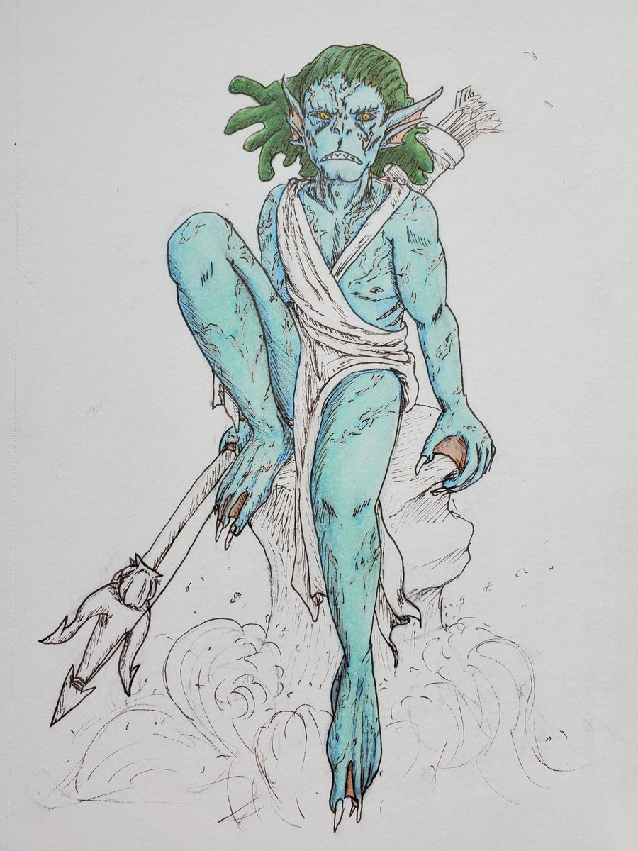 foleydanni's tweet photo. New dnd character for my friends game starting Saturday 😁

#traditionalart #DnDcharacter #DnD #dndtriton #triton #characterdesign #illustration #art #commissionsopen https://t.co/o0QIc0HO1P